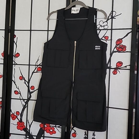 Miu Miu Technical Fabric Black  Sleeveless Vest/Dress with Gold Zipper Detail. - Picture 3 of 16